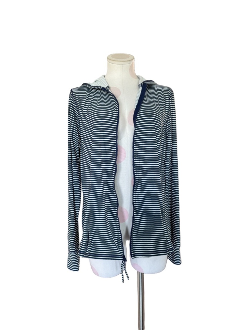 Athleisure coastal Activewear Zip Hoodie Rashguard Navy White Striped L - Picture 14 of 14